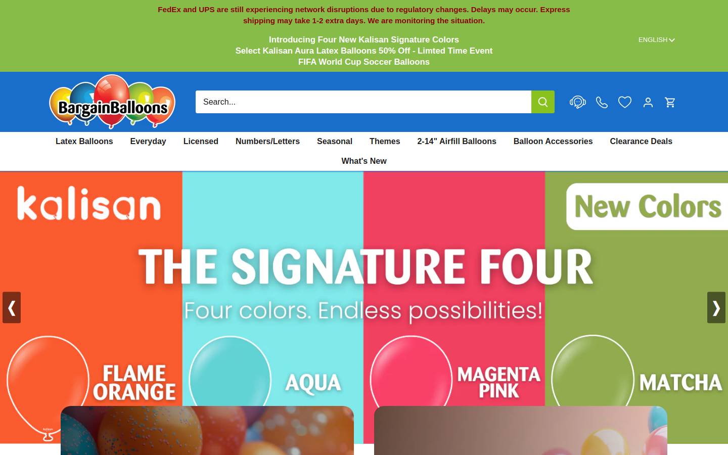 BargainBalloons homepage screenshot
