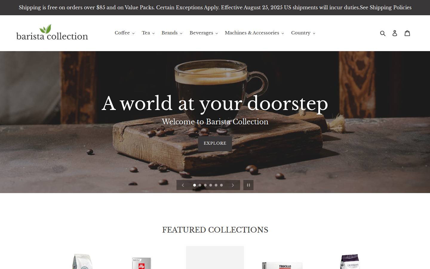 Barista Collection homepage screenshot
