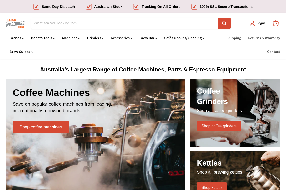 baristawarehouse.com.au homepage screenshot