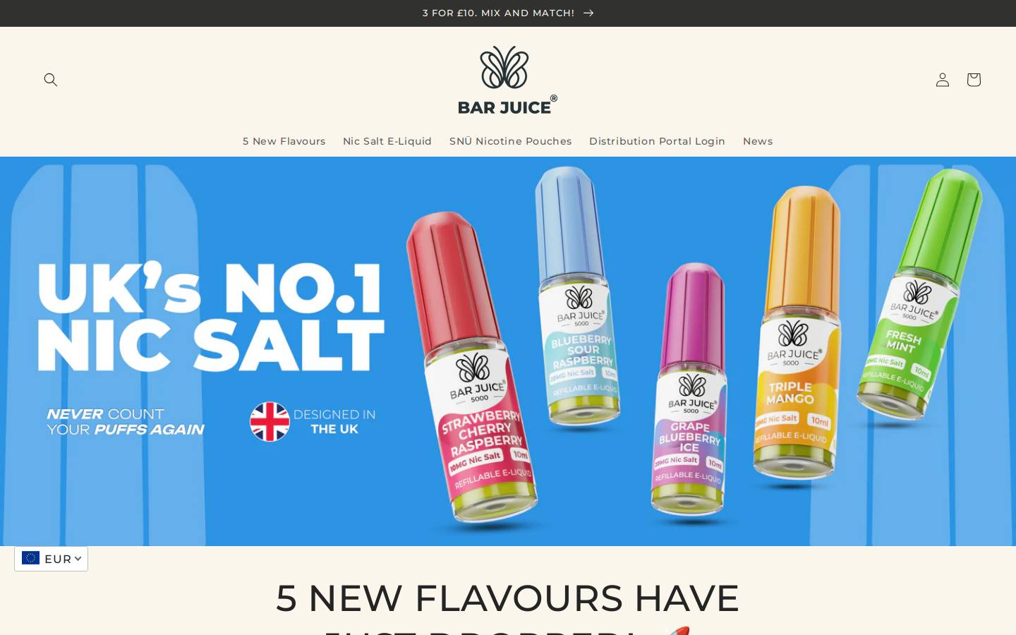 Bar Juice E-Liquid homepage screenshot