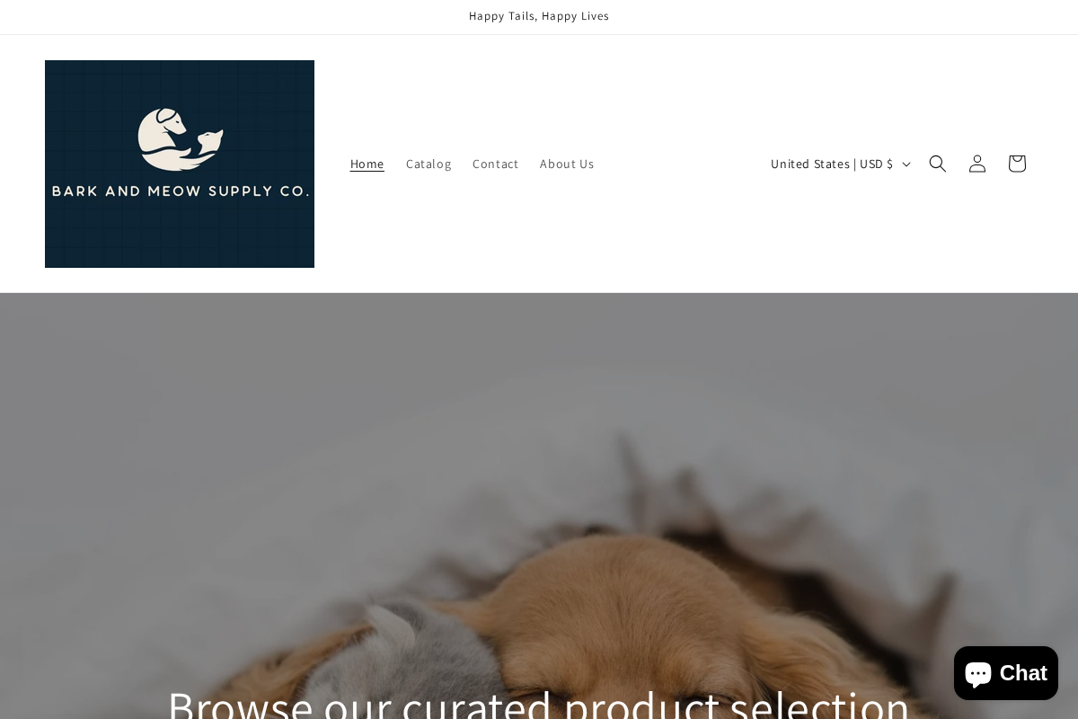 Bark and Meow Supply homepage screenshot