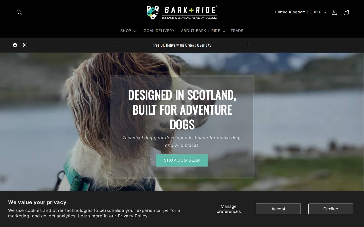 Bark + Ride homepage screenshot