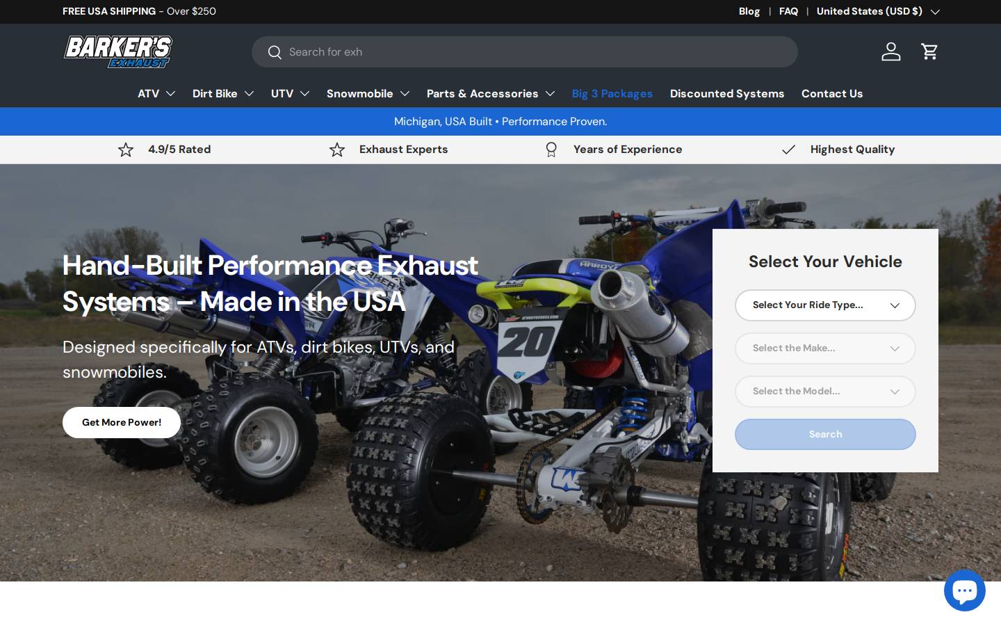 barkersexhaust.com homepage screenshot
