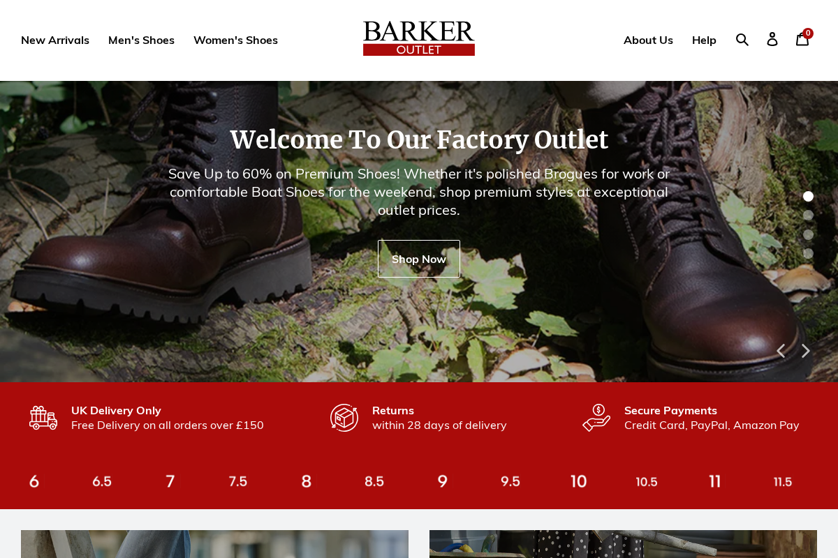 Barker Shoes Outlet homepage screenshot