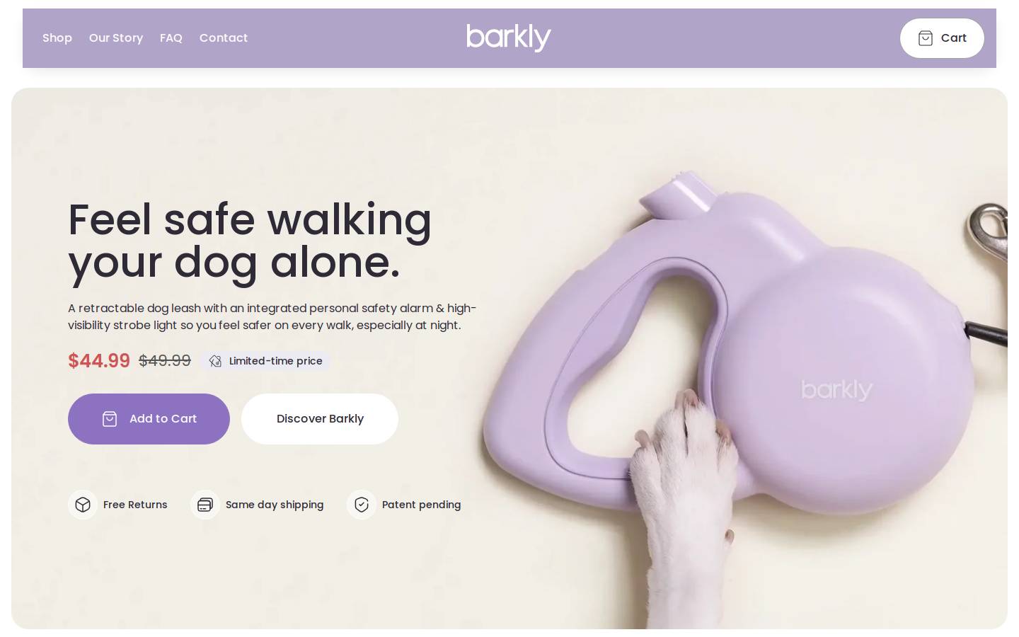 barklyleash.com homepage screenshot
