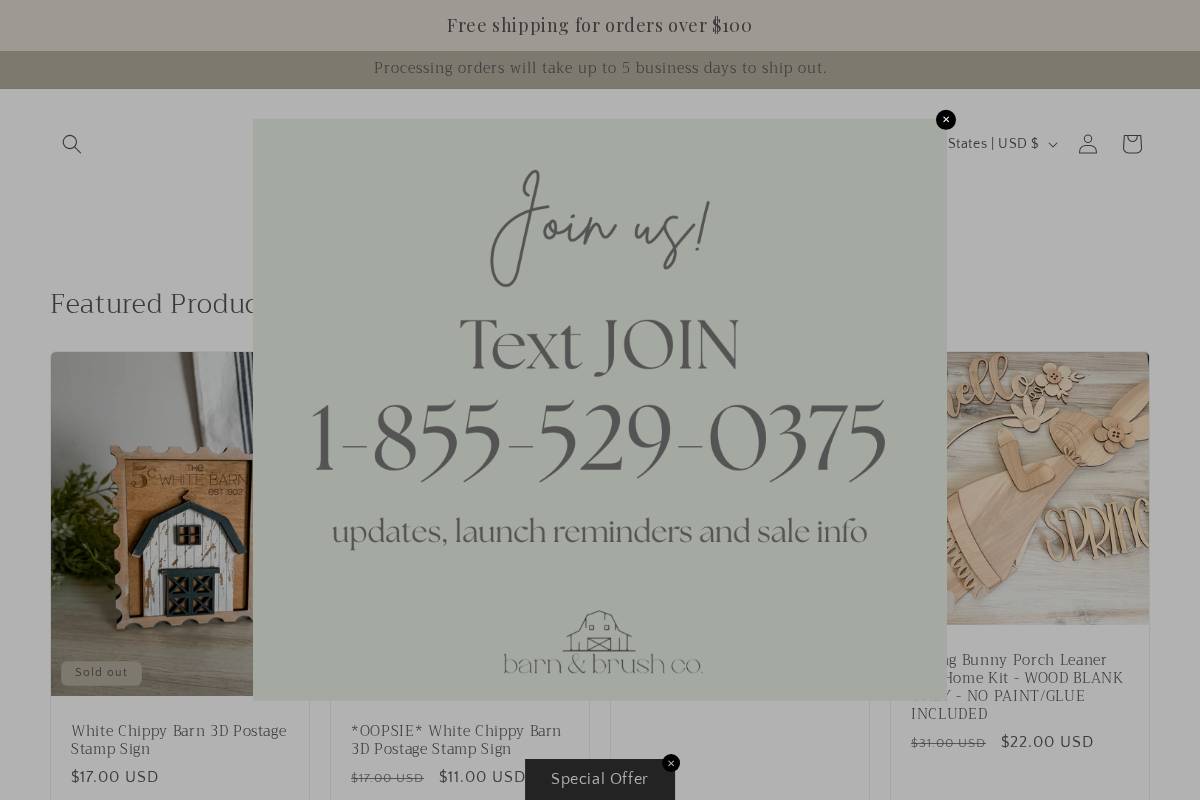 barnandbrushco.com homepage screenshot
