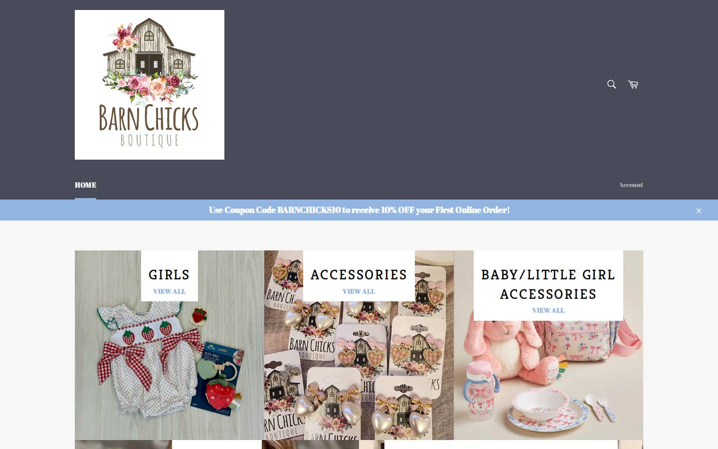 barnchicksboutique.com homepage screenshot