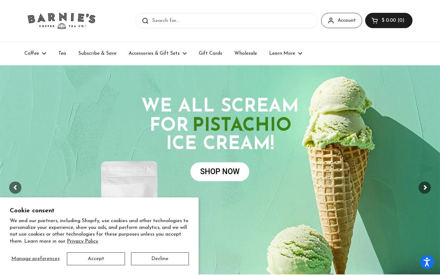 Barnie's Coffee & Tea Co. homepage screenshot