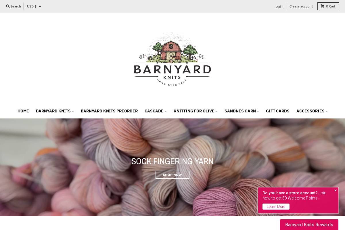 barnyardknits.com homepage screenshot