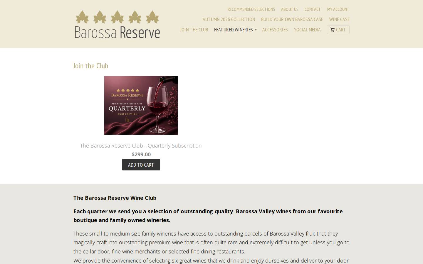 barossareserve.com.au homepage screenshot