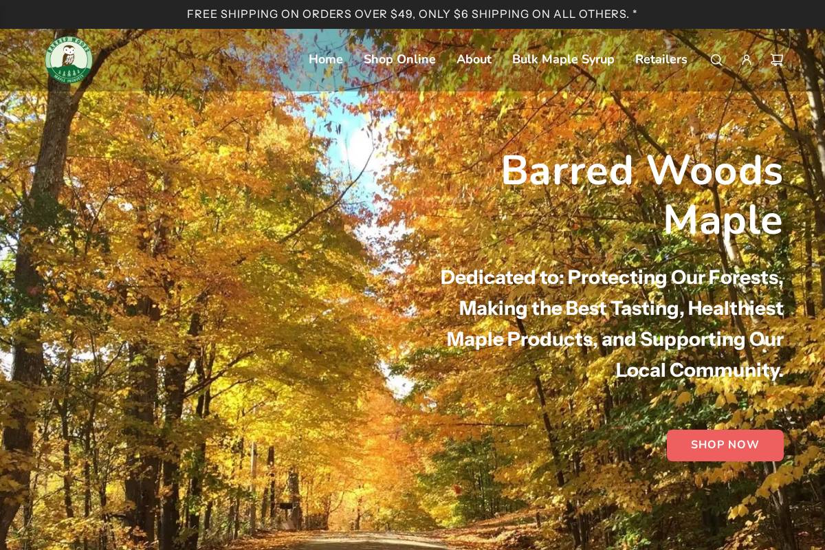 barredwoodsmaple.com homepage screenshot