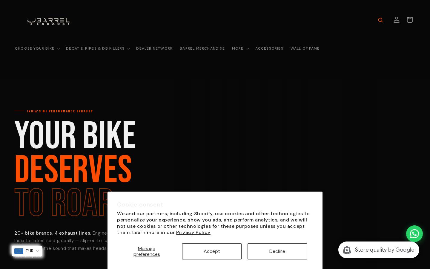 barrelexhaust.com homepage screenshot