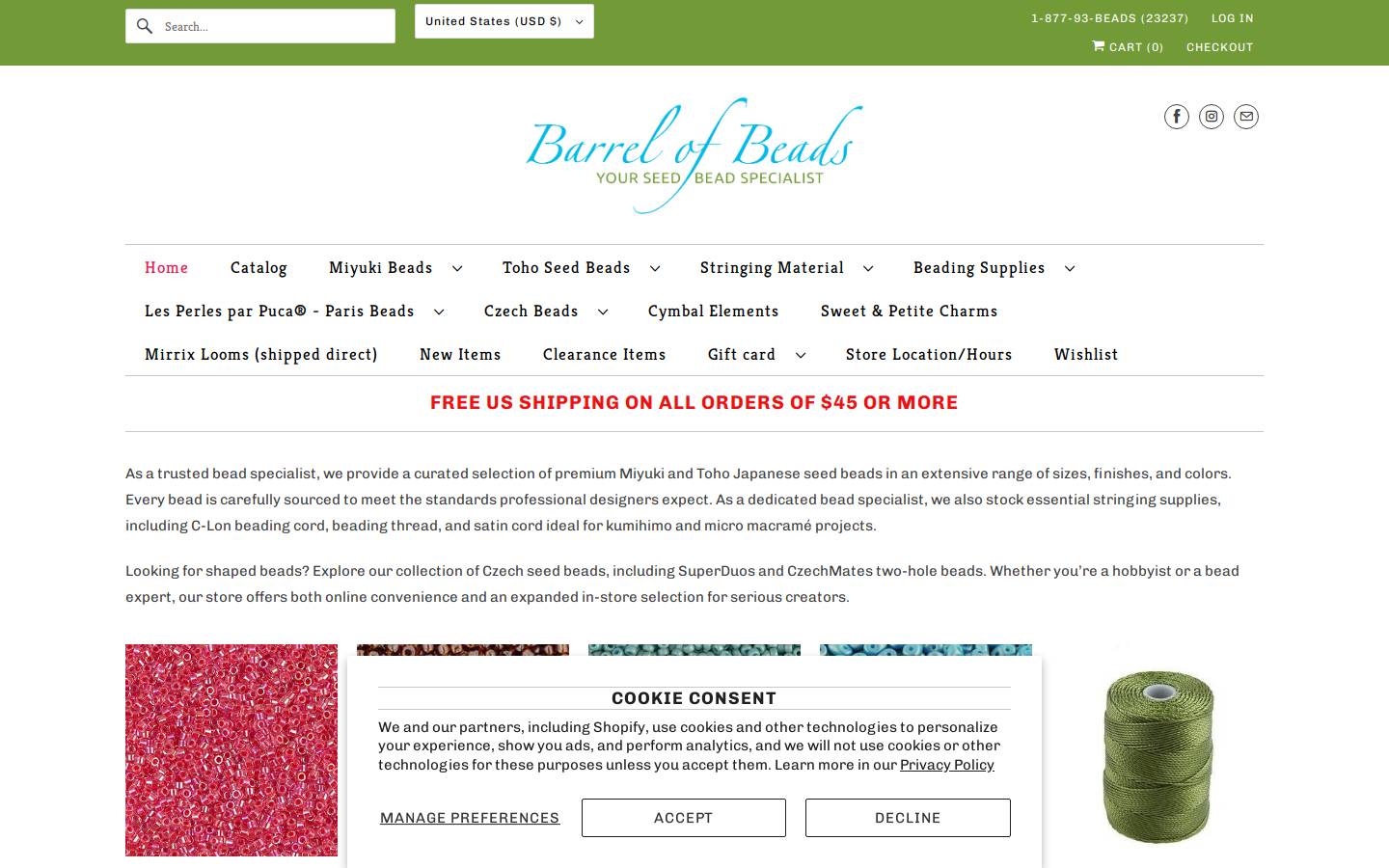 barrelofbeads.com homepage screenshot