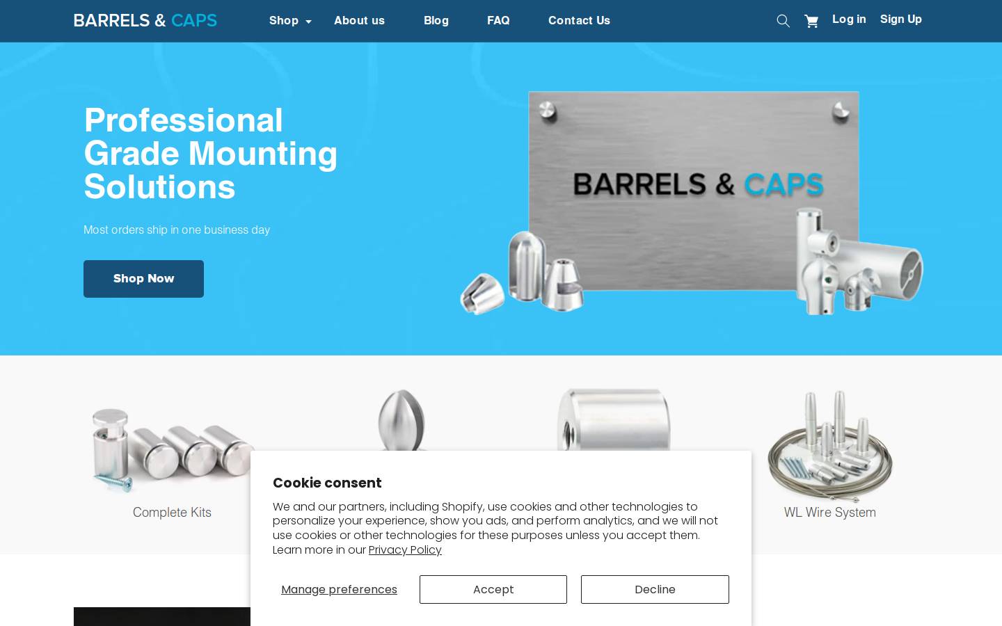 barrelsandcaps.com homepage screenshot