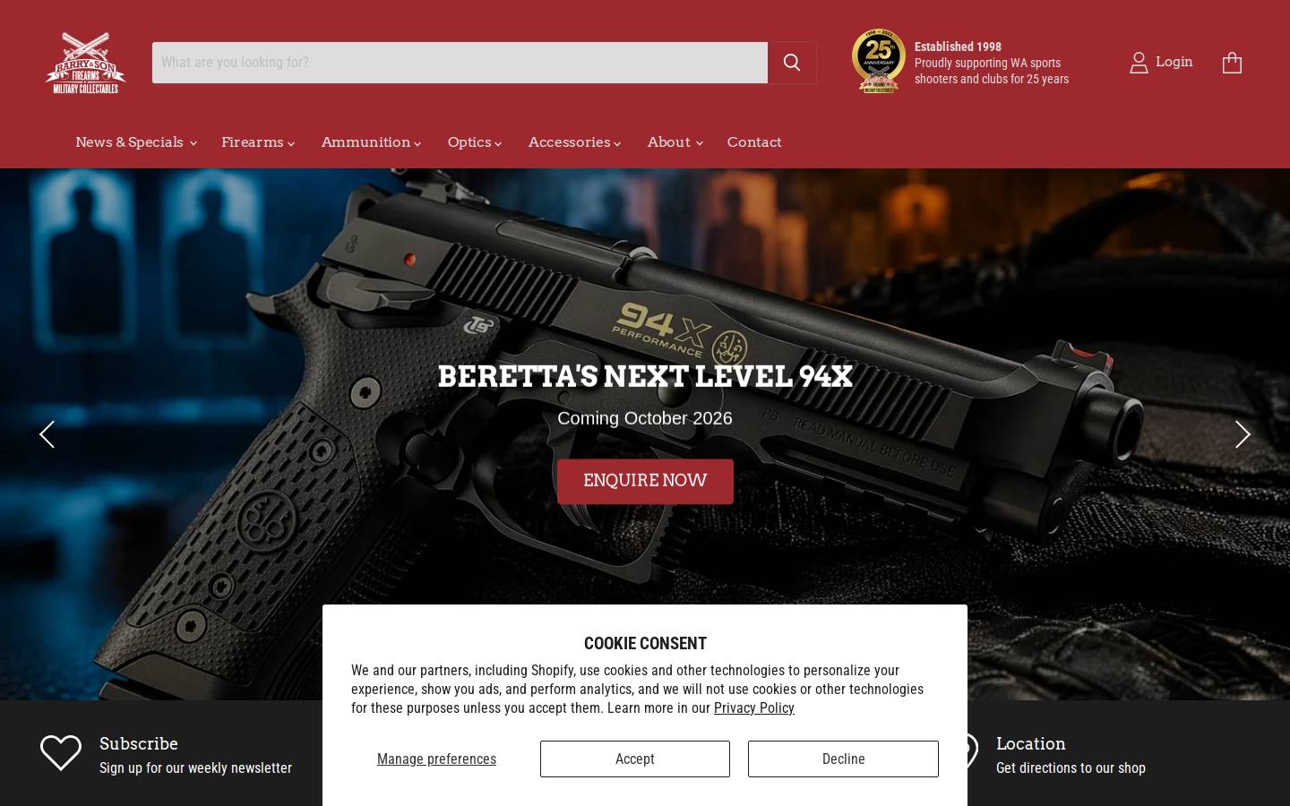 barryson-firearms.com.au homepage screenshot