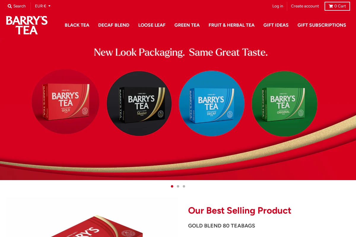 Barry's Tea homepage screenshot