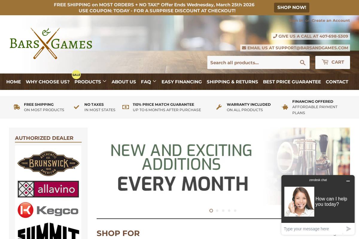 barsandgames.com homepage screenshot