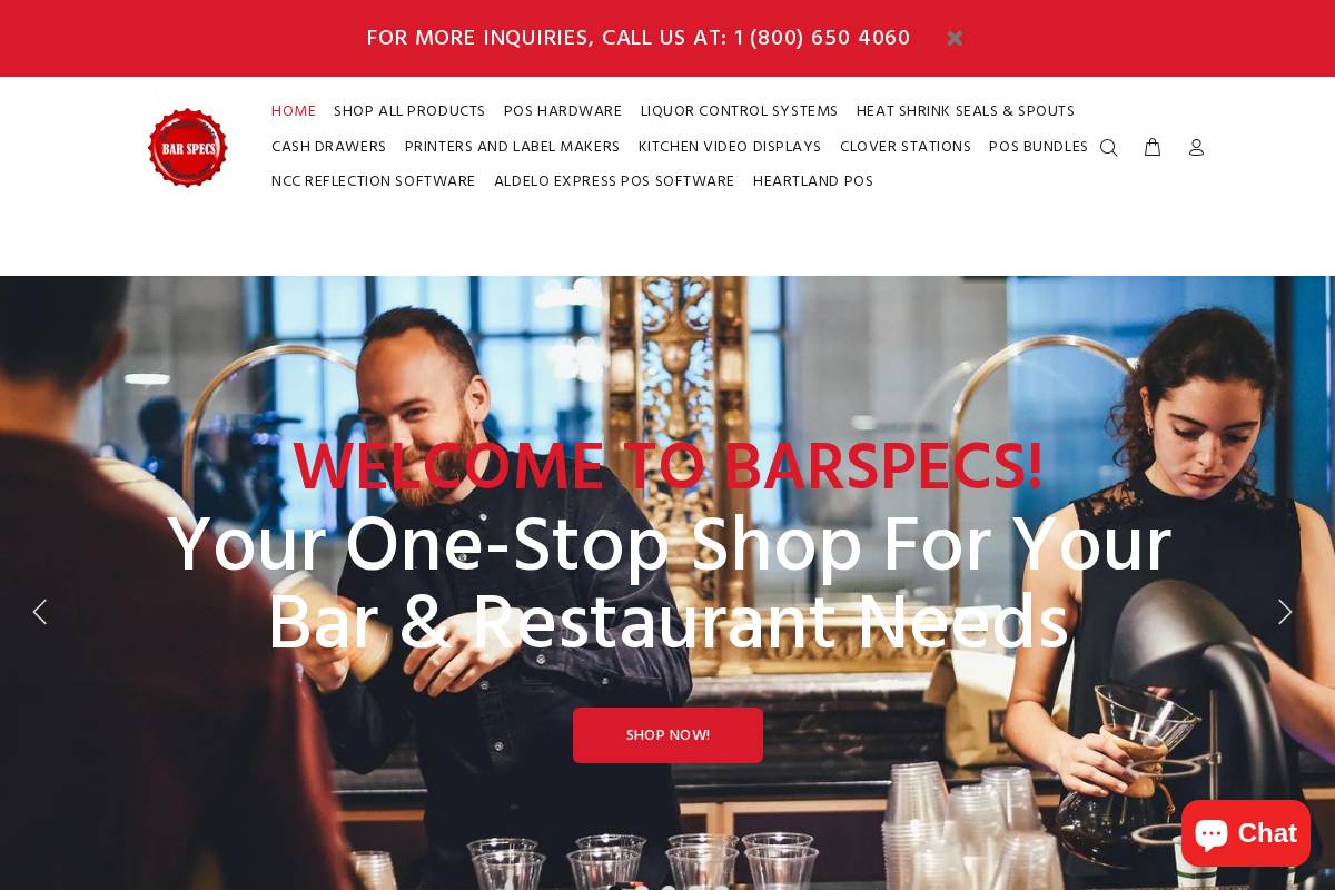 Bar Specs - Your One-Stop Shop For Your Bar and Restaurant Needs homepage screenshot