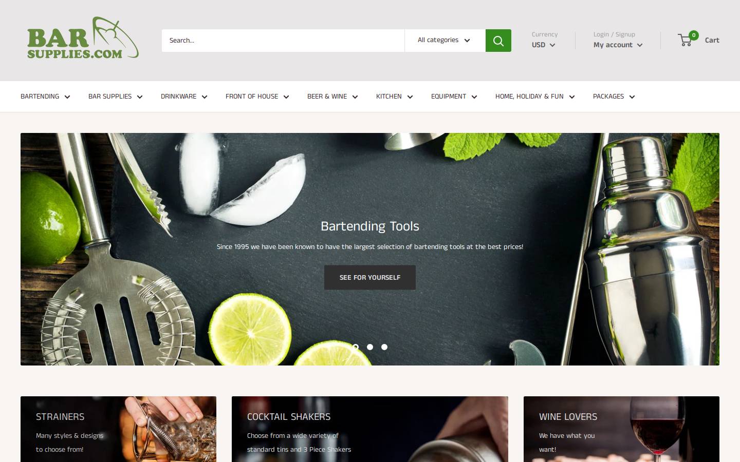 Barsupplies.com homepage screenshot