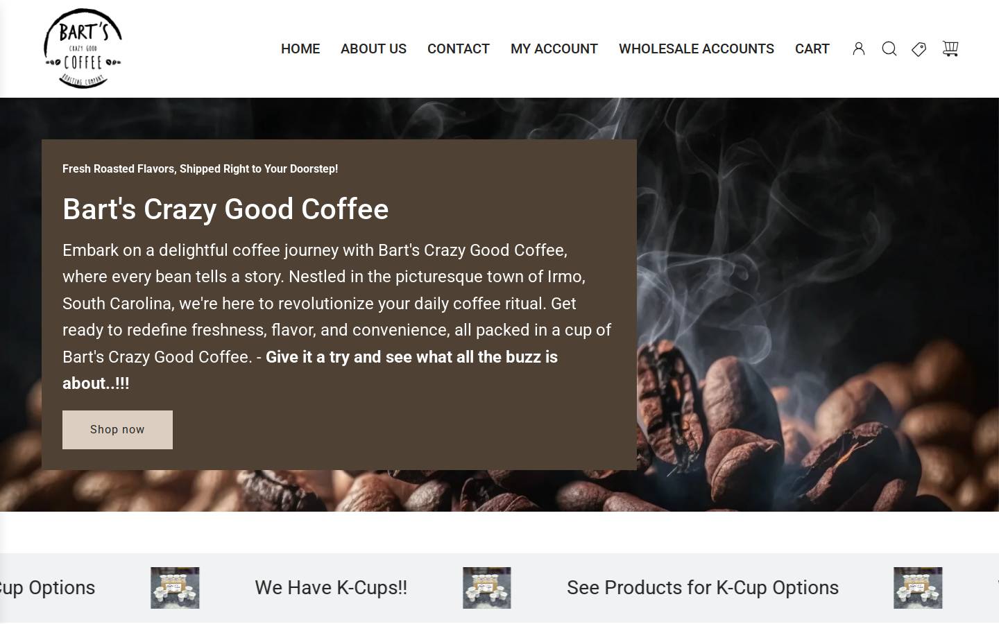bartscoffee.com homepage screenshot