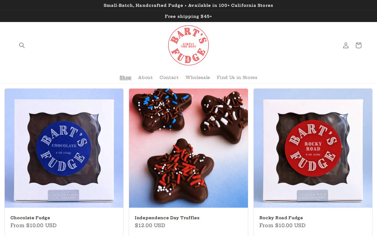 bartsfudge.com homepage screenshot