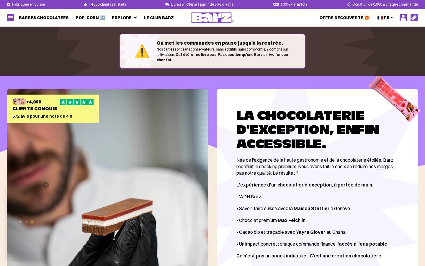 barzchocolates.com homepage screenshot