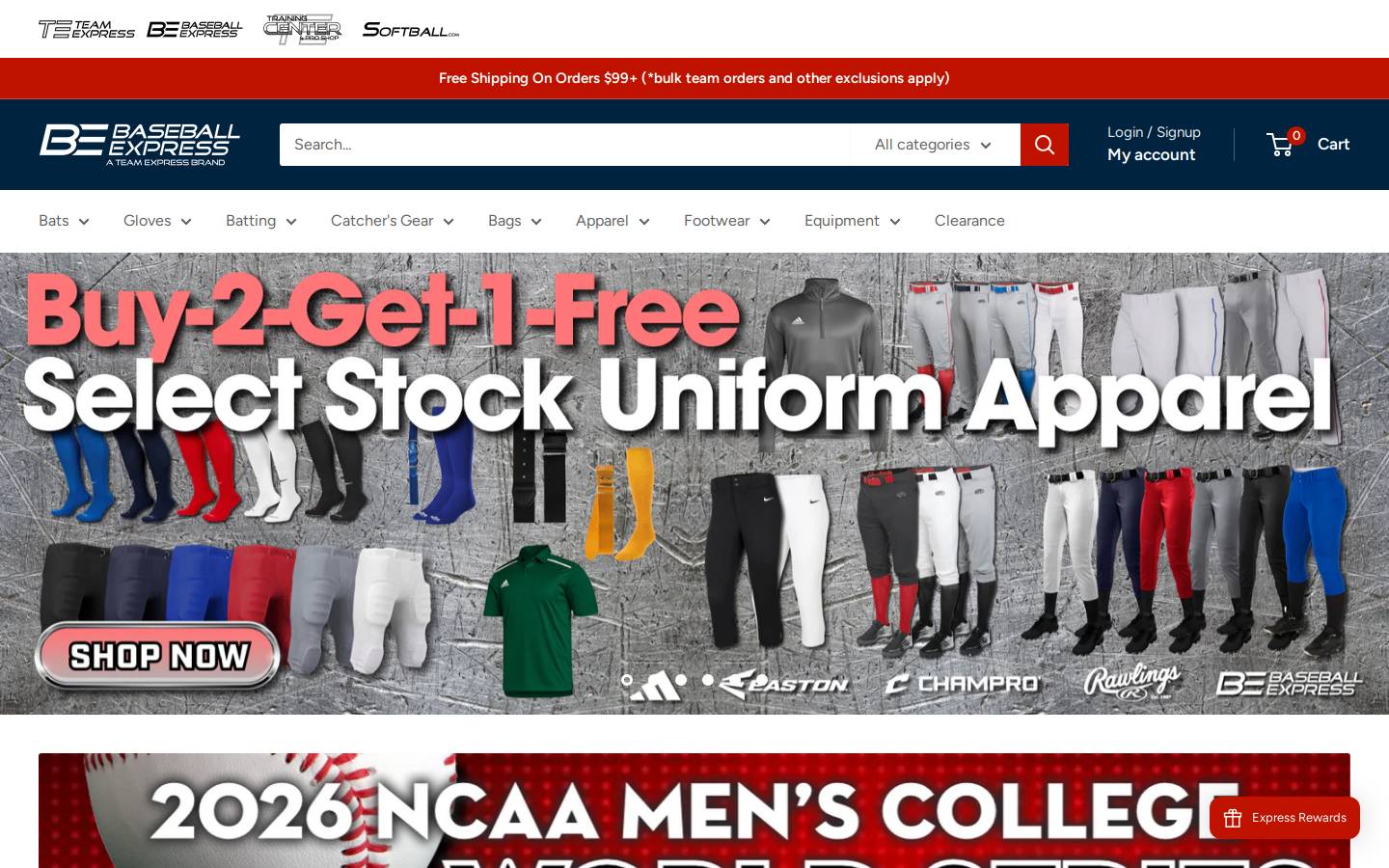 Baseball Express homepage screenshot