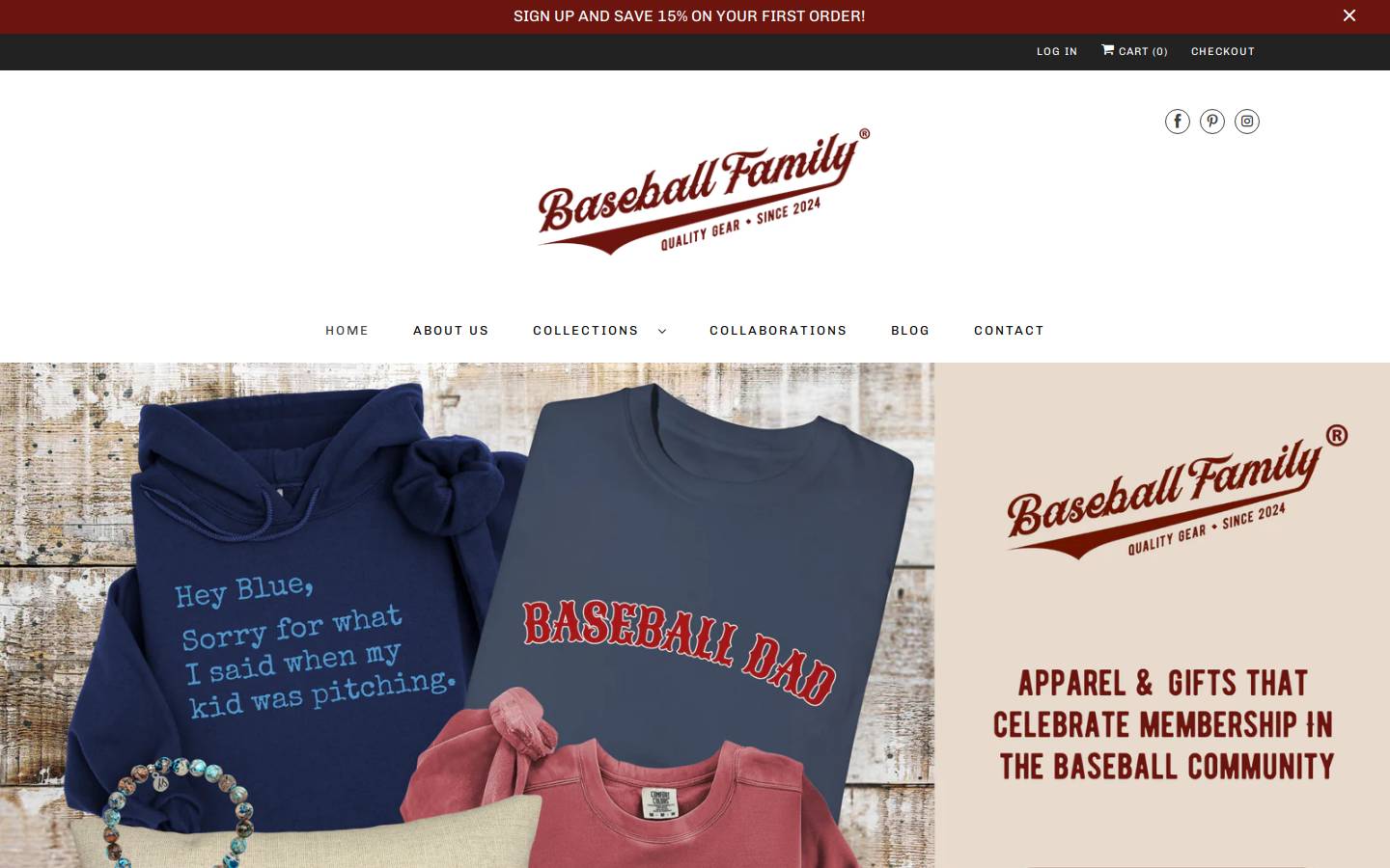 baseballfamilygear.com homepage screenshot