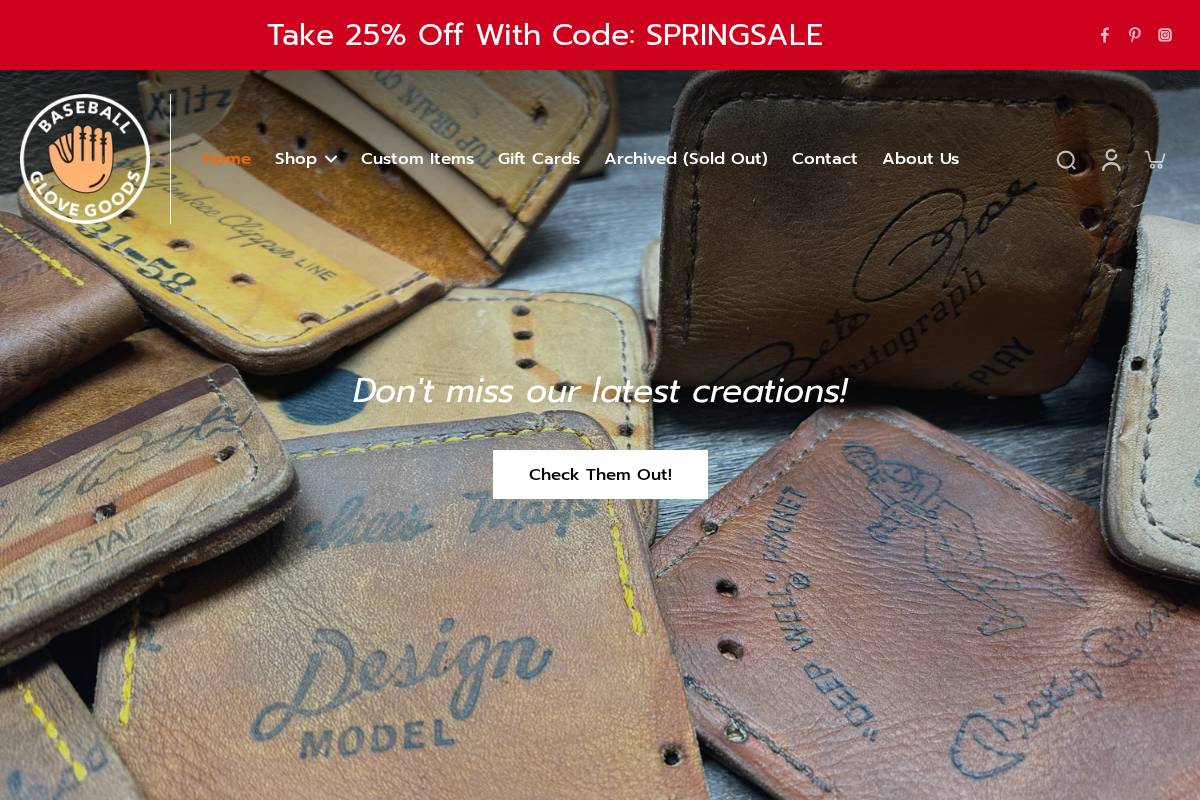 baseballglovegoods.com homepage screenshot