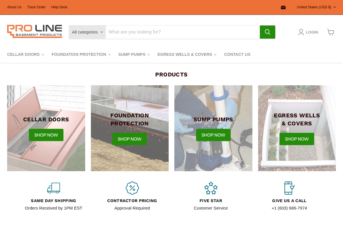 Pro-Line Basement Products LLC homepage screenshot