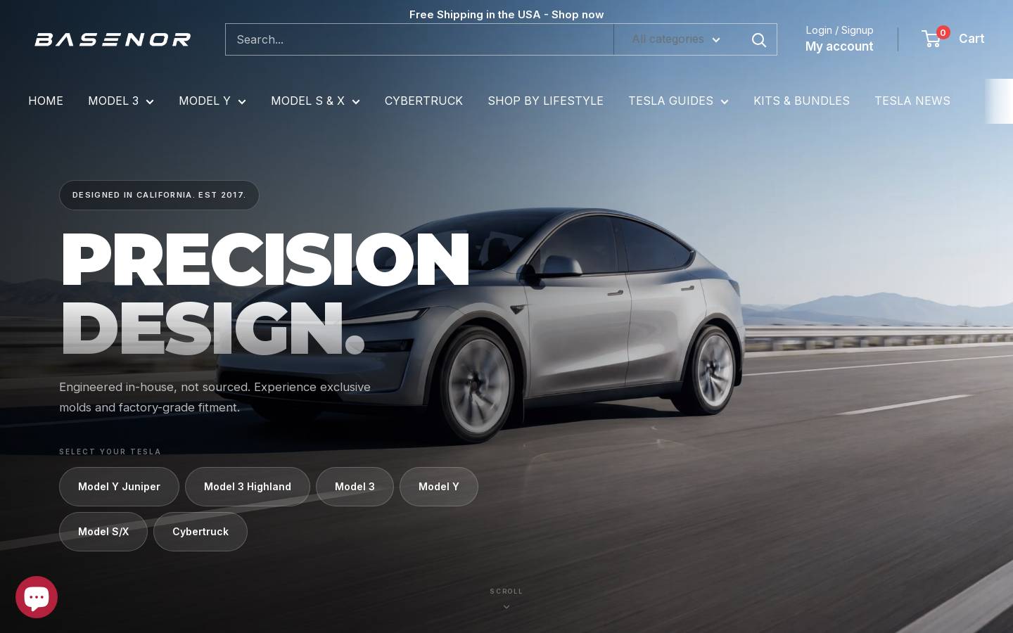 Basenor Tesla Accessories homepage screenshot