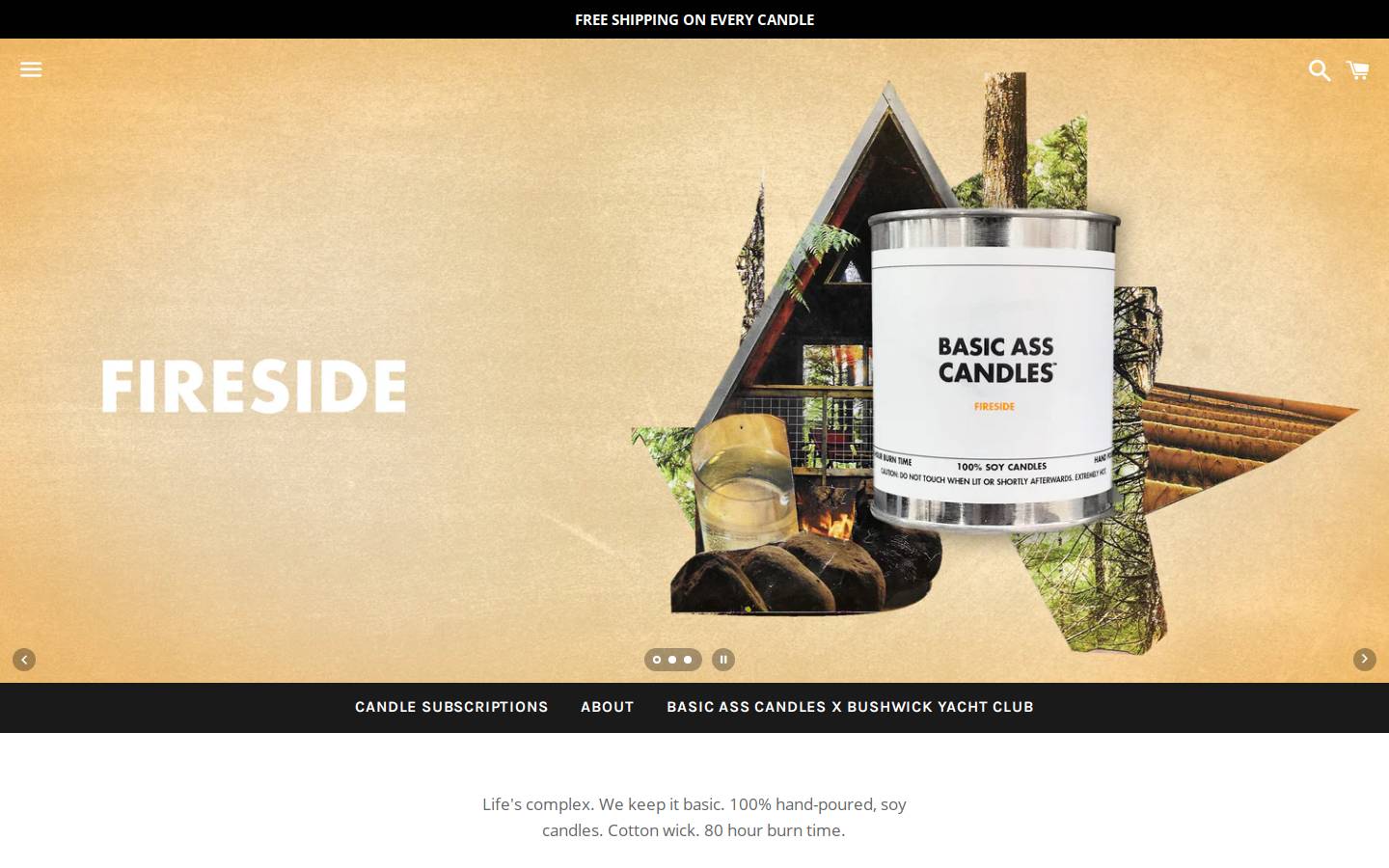basicasscandles.com homepage screenshot