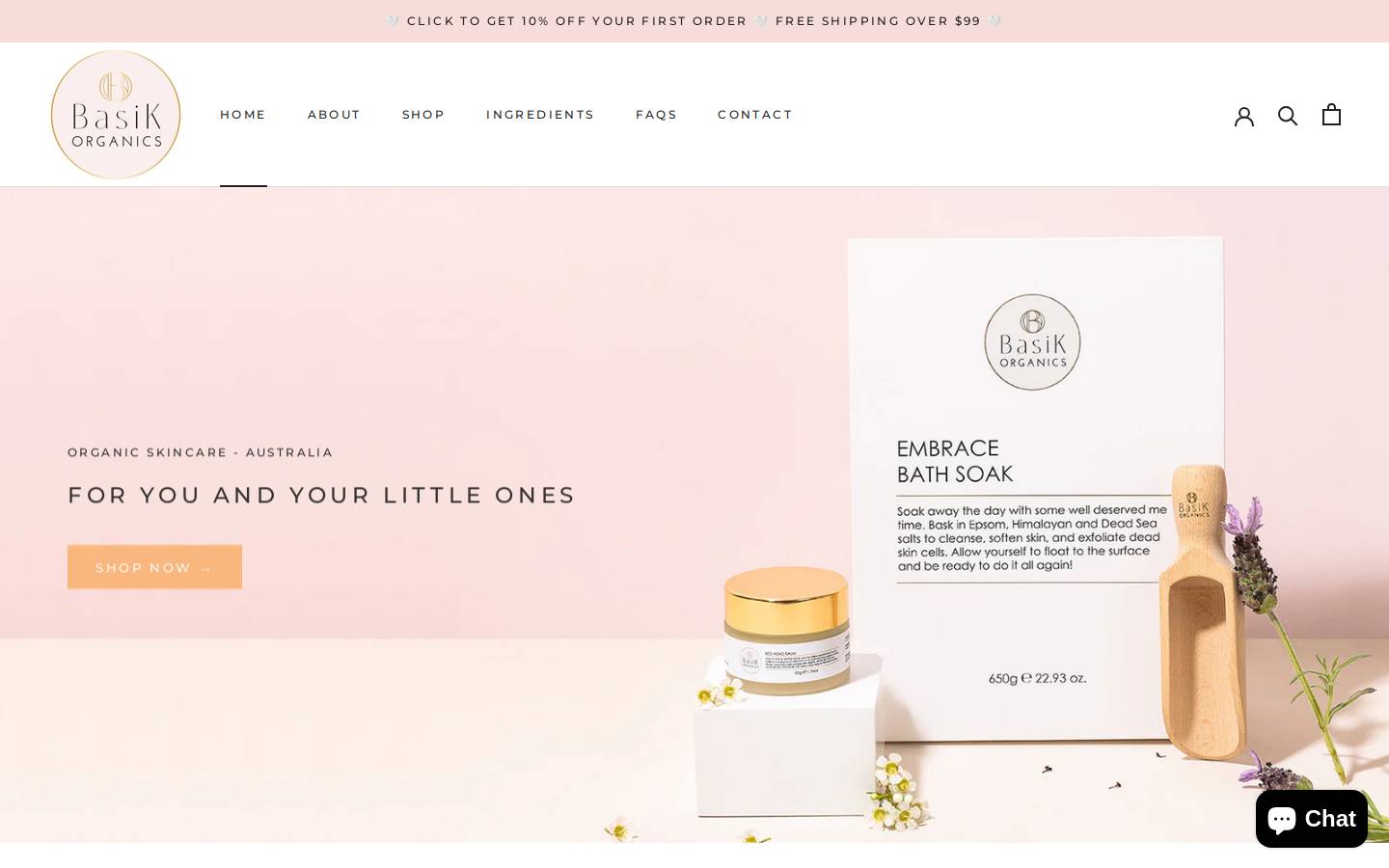 basikorganics.com.au homepage screenshot