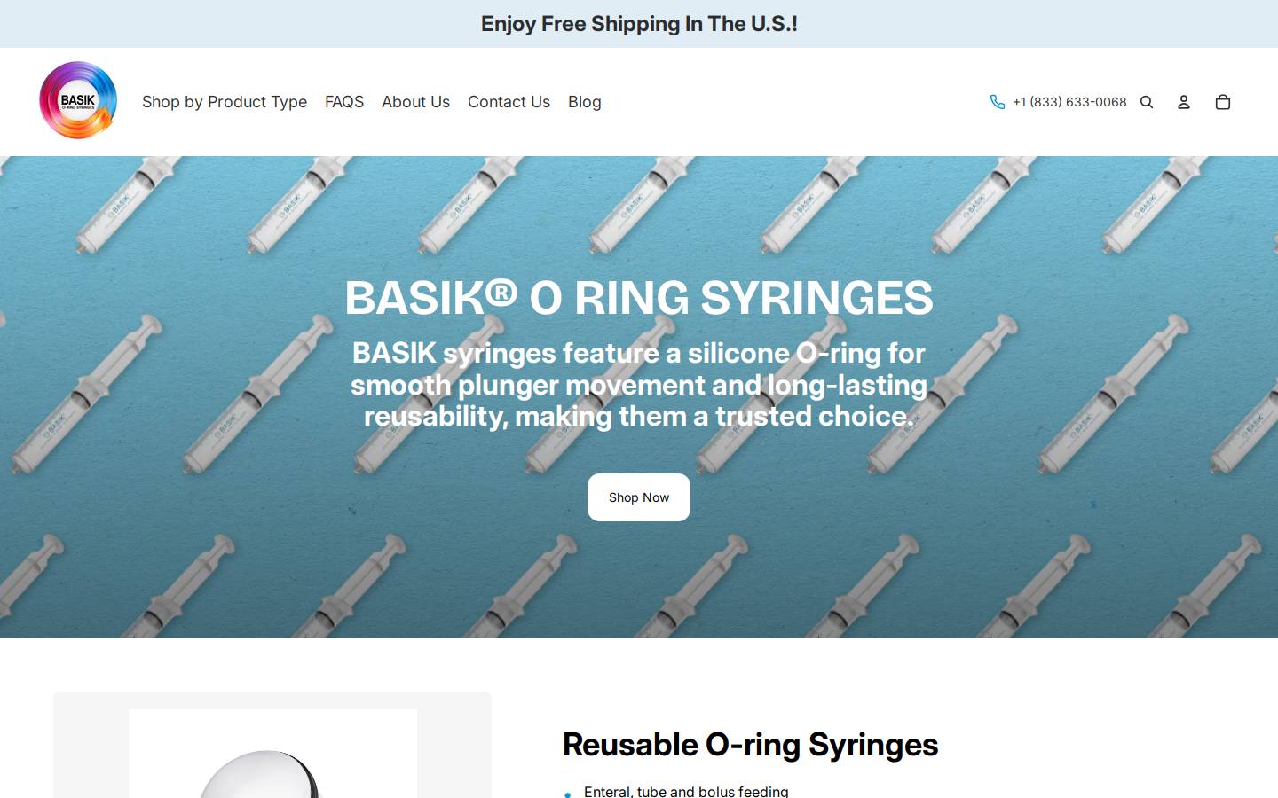 basiksyringes.com homepage screenshot