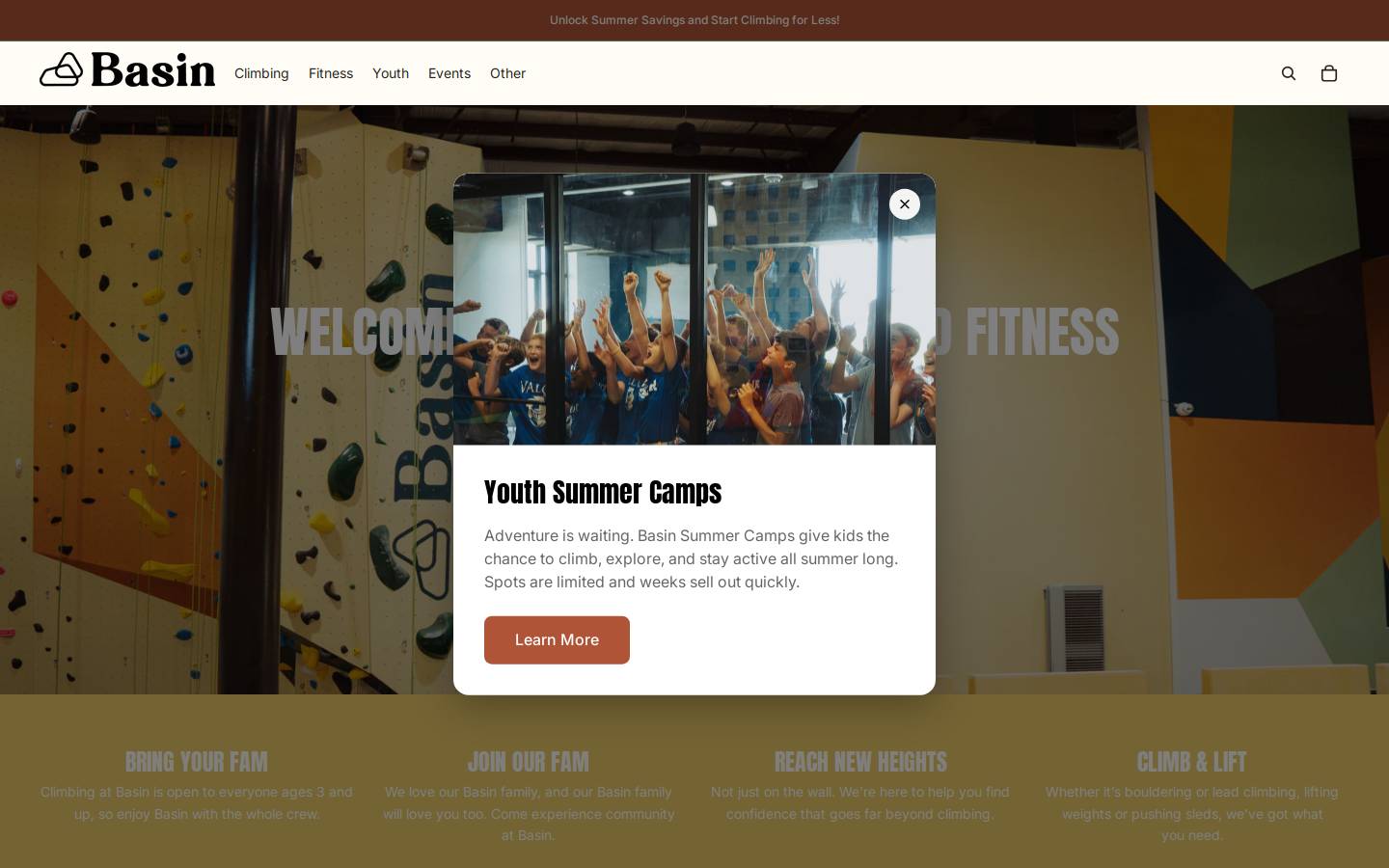 basinclimbing.com homepage screenshot