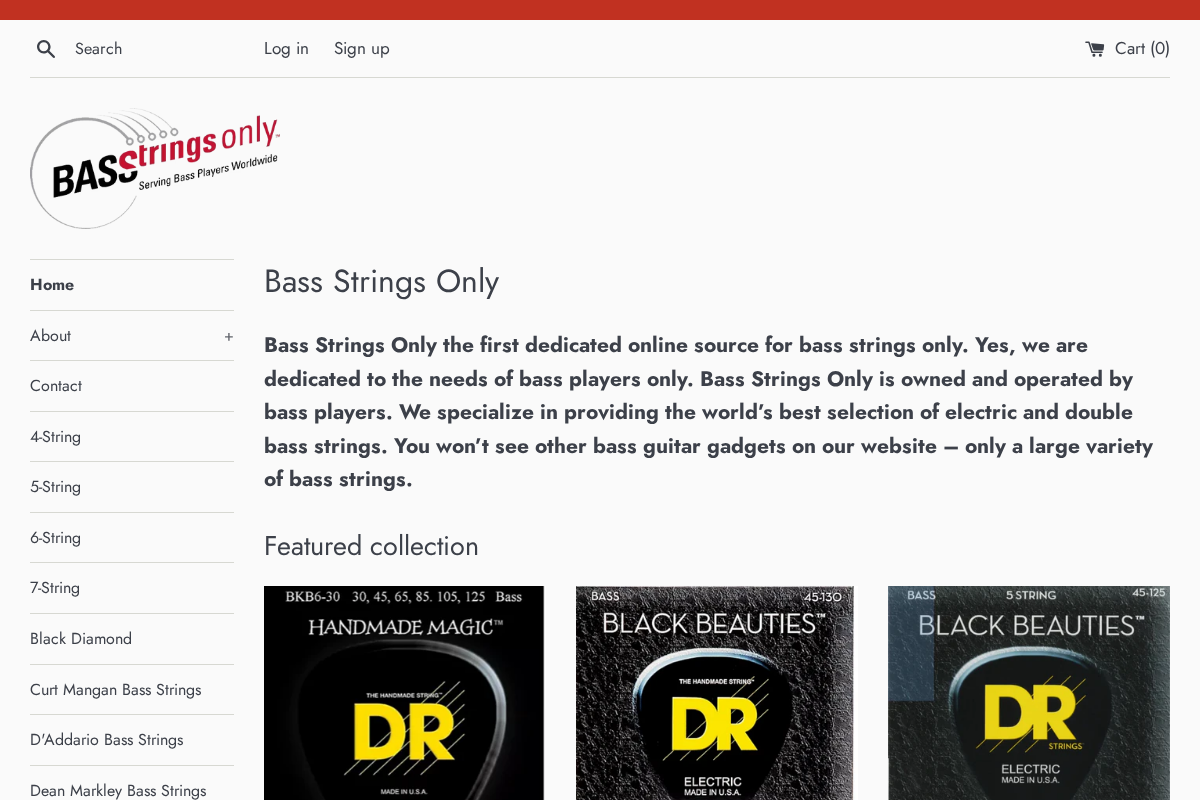 Bass Strings Only homepage screenshot