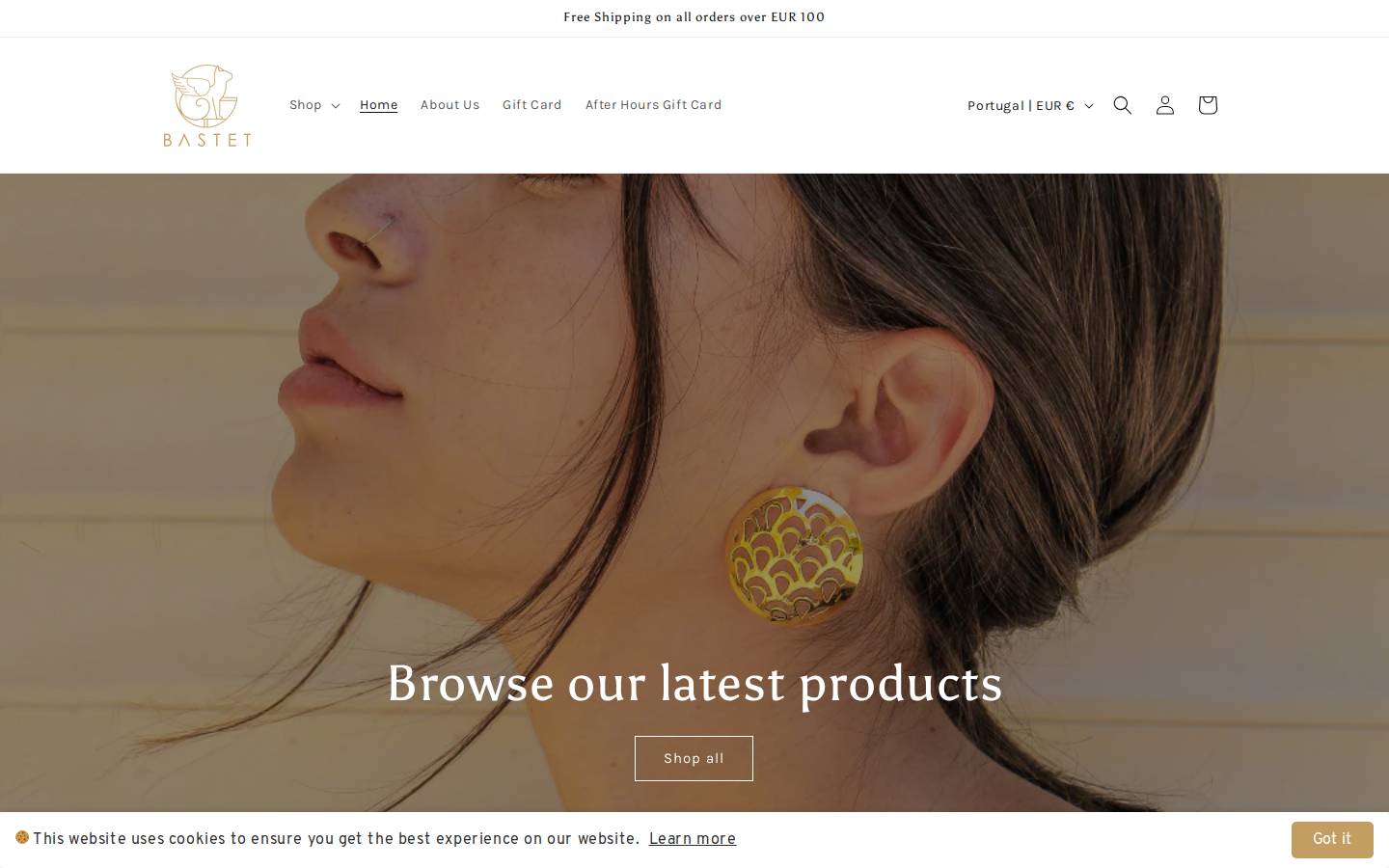 bastetjewellery.com homepage screenshot