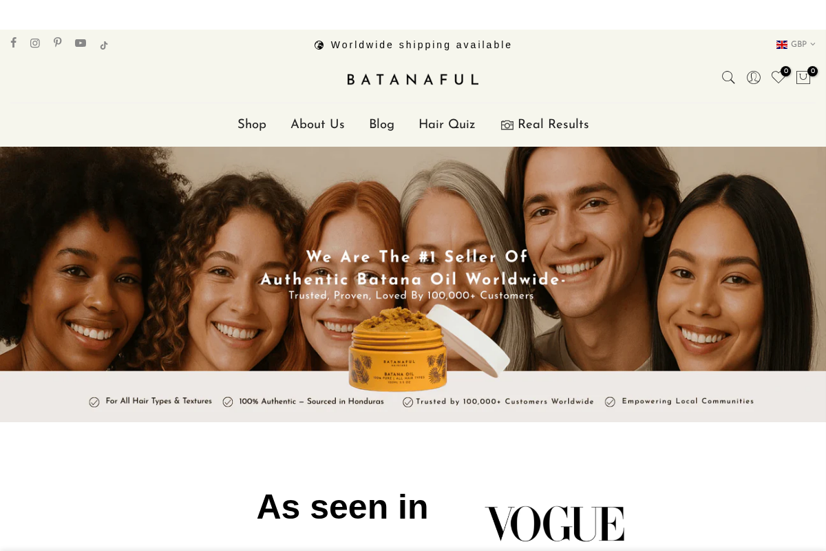 Batanaful Haircare homepage screenshot