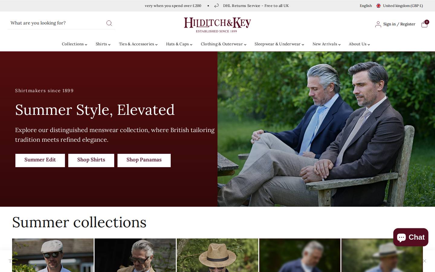 Bates Hats homepage screenshot
