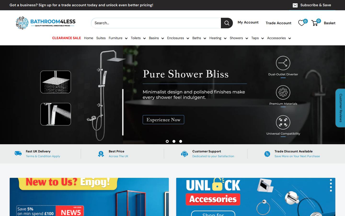 bathroom4less.com homepage screenshot
