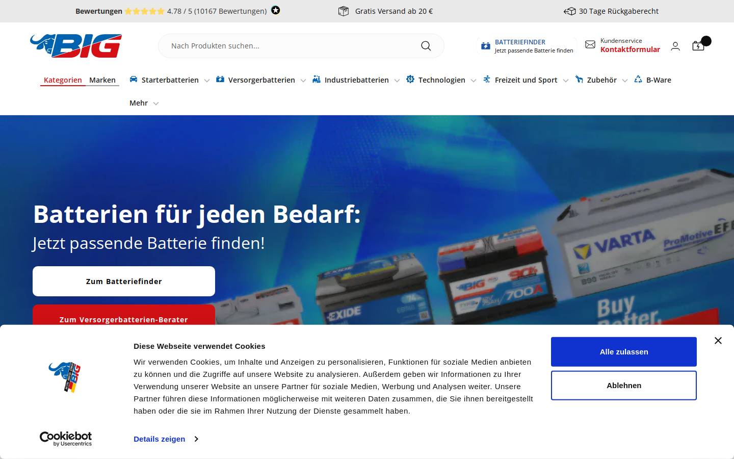 B.I.G. Batterie-Industrie-Germany GmbH homepage screenshot