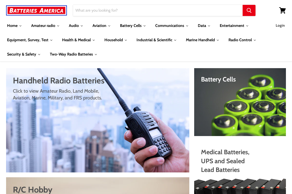 Batteries America homepage screenshot
