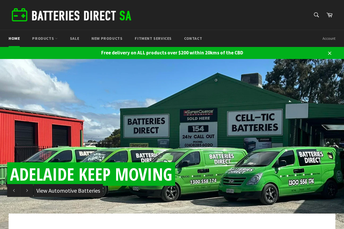 Batteries Direct SA homepage screenshot