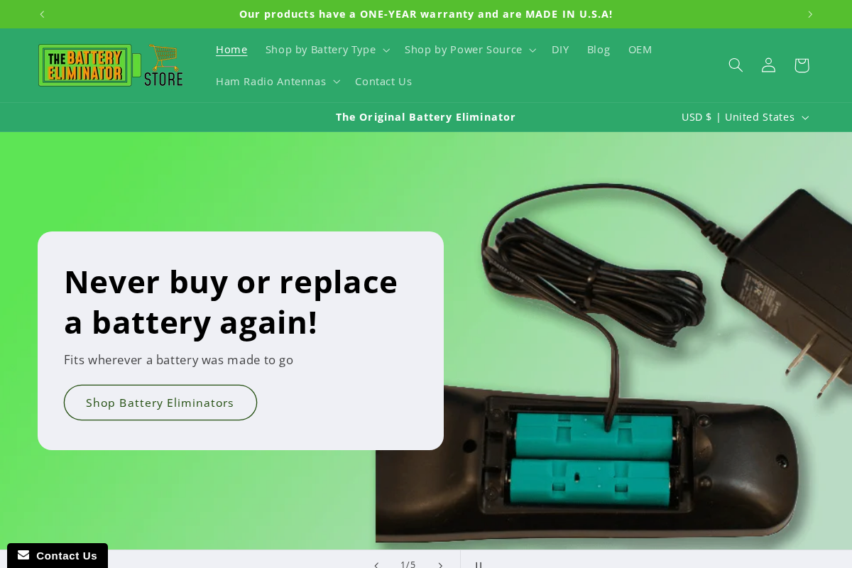 Battery Eliminator Store homepage screenshot