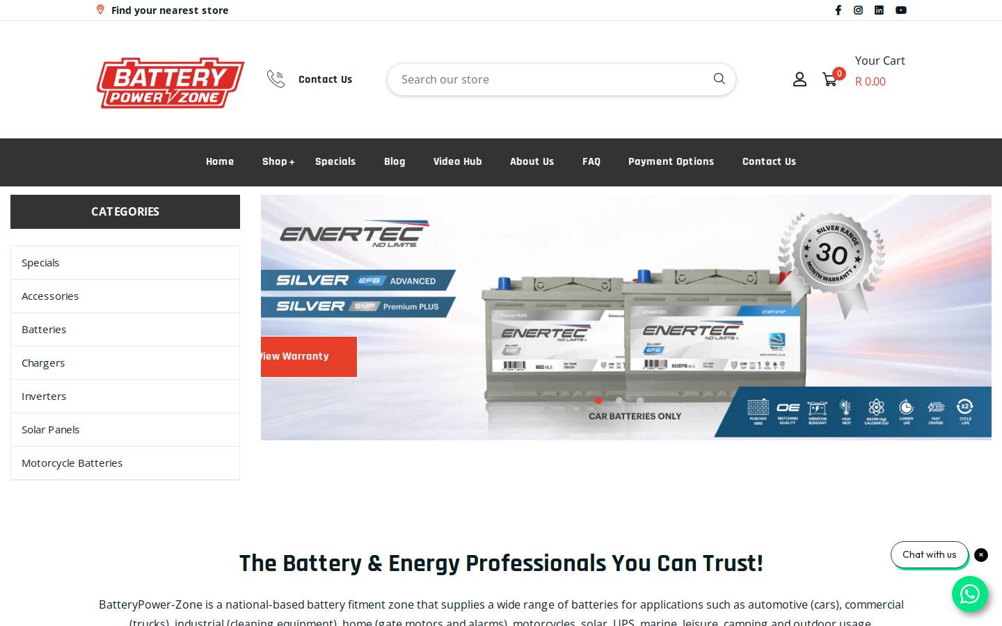 batterypowerzone.co.za homepage screenshot