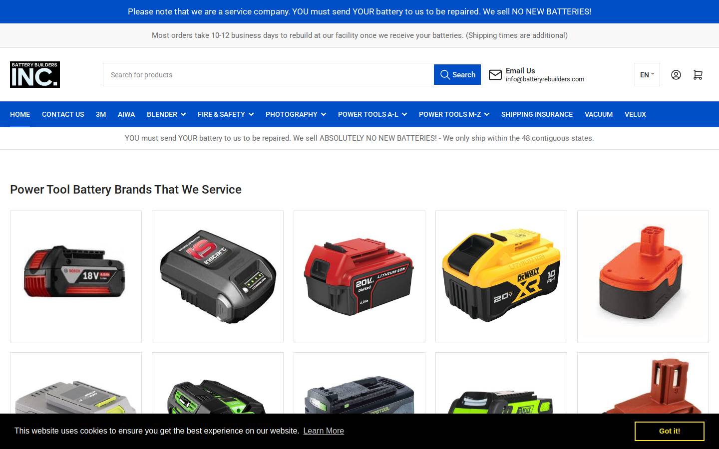 batteryrebuilders.com homepage screenshot