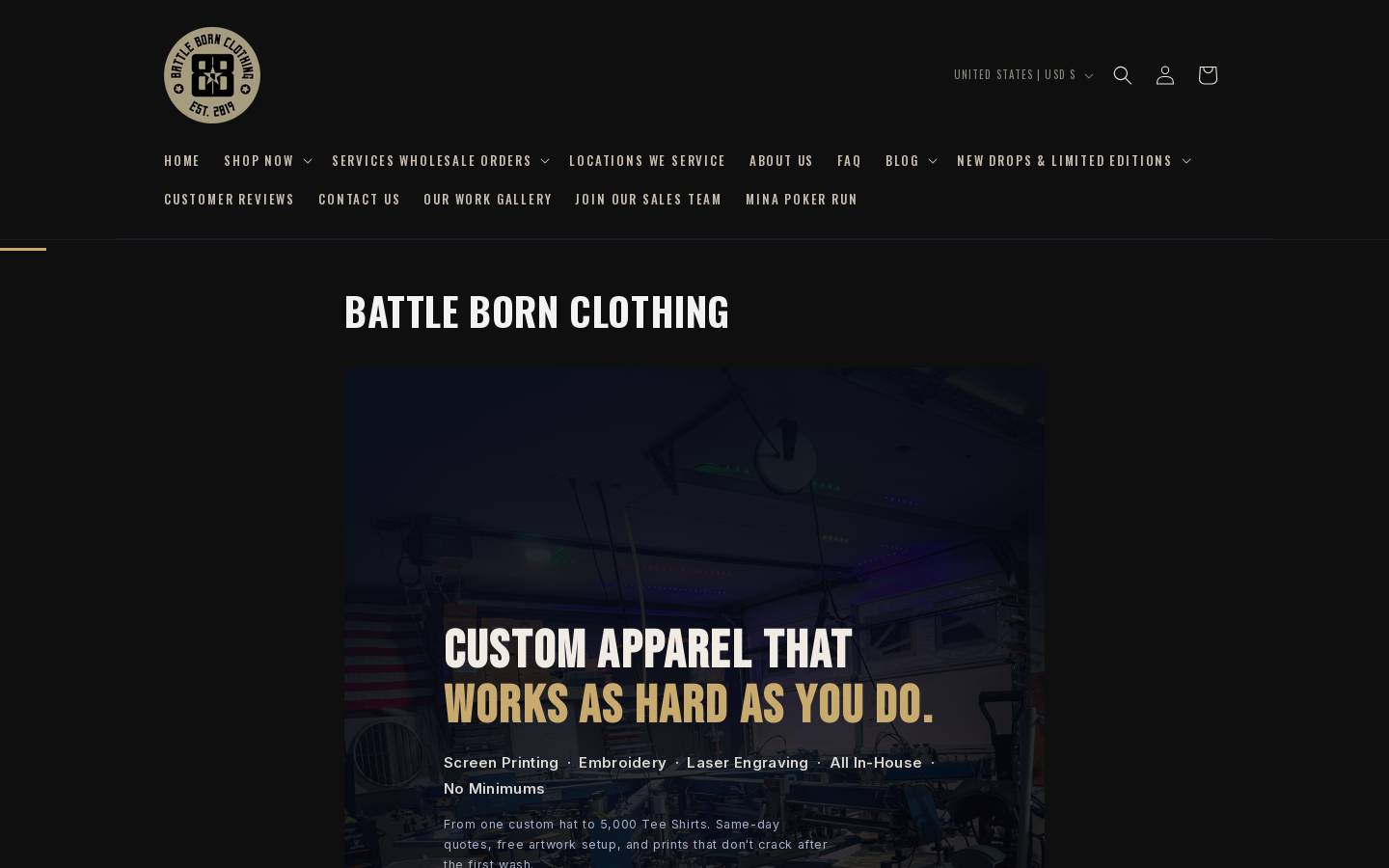 battlebornclothing.com homepage screenshot