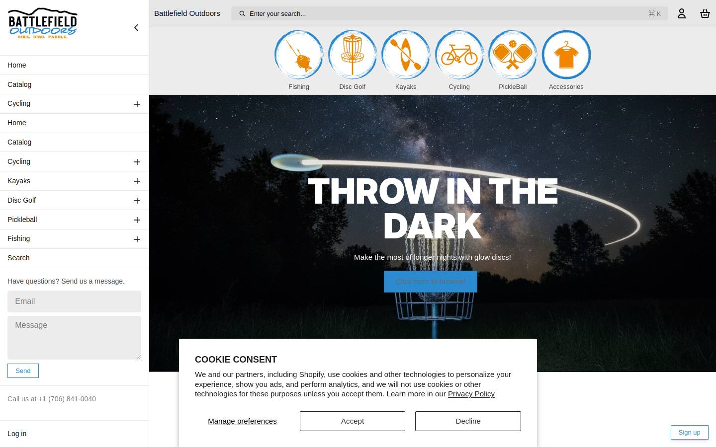 battlefield-outdoors.com homepage screenshot
