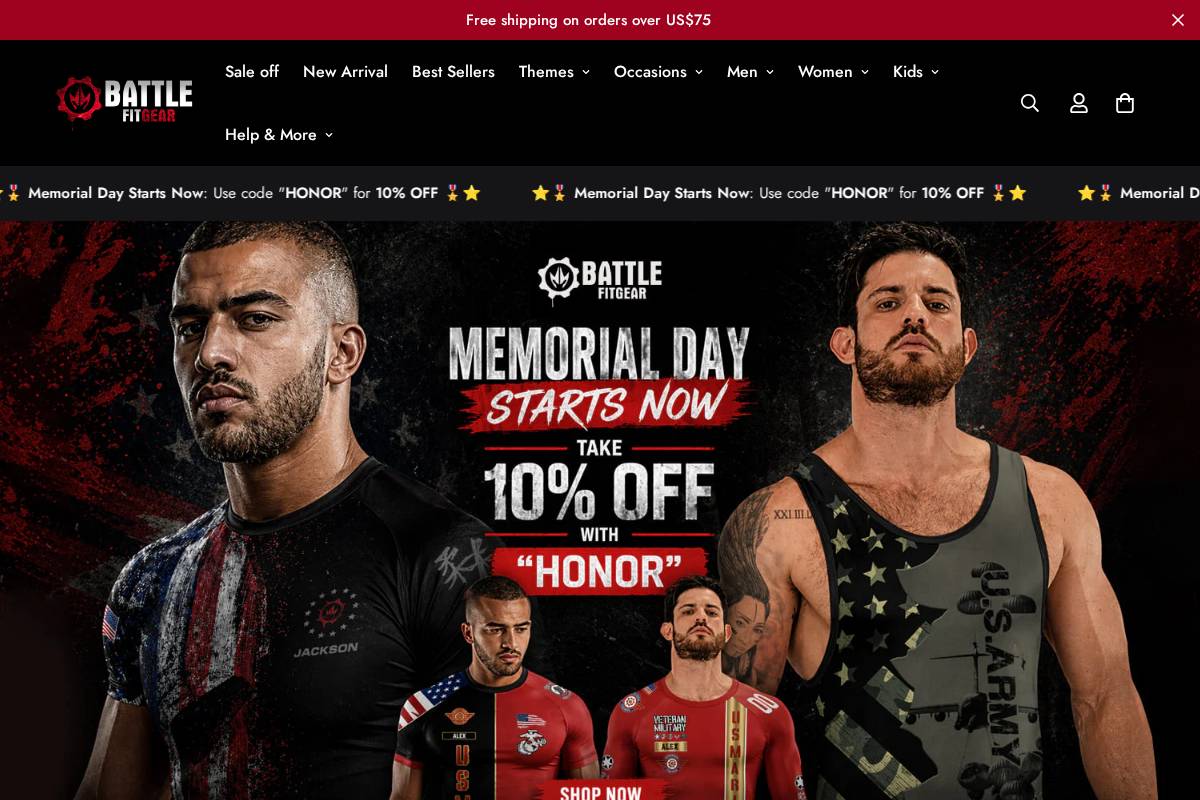 Battlefitgear homepage screenshot