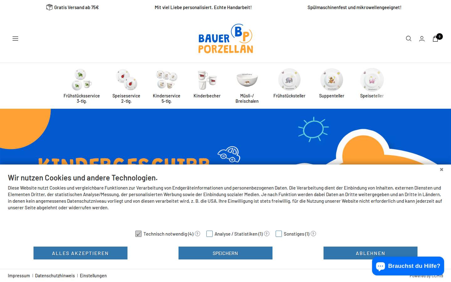 bauer-porzellan.de homepage screenshot